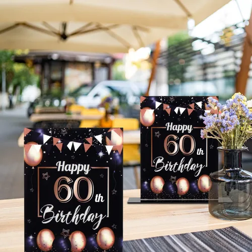 Vista 175 de LINGTEER Decoración de cumpleaños, soporte para globos, centros de mesa de acrílico, póster impreso de feliz 50 cumpleaños, centros de mesa de Negro