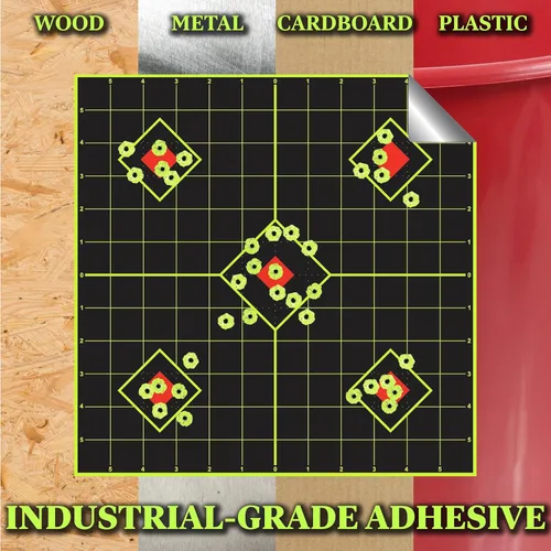 Vista 3 de 12x12 pulgadas calcomanía objetivos de disparo – vea instantáneamente sus disparos en Color Amarillo Fluorescente al momento del Impacto – Ideal