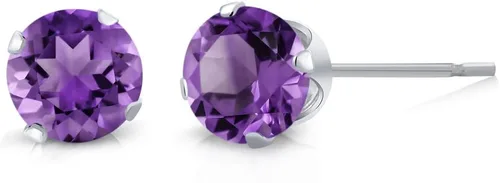 Vista 2 de Gem Stone King Juego de 6 Pendientes de Tuerca de Plata de Ley 925 Redondos de 4MM - Amatista, Topacio, Granate, Citrino, Peridoto - Joyería