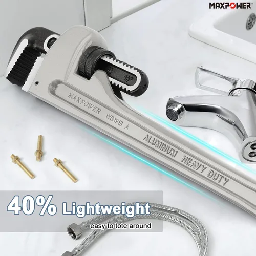 Vista 2 de MAXPOWER Juego de llaves de tubo de 10 "14" 18", con 1" 2" 2.5 "capacidad de mandíbula llaves de plomero, llave de plomería recta