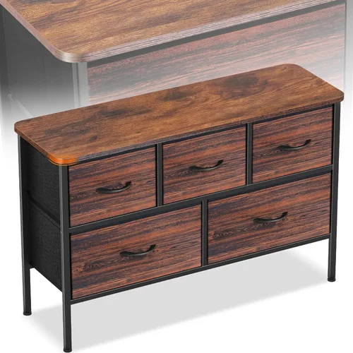 Vista 15 de Sonharlar Cómoda de perfil curvado para dormitorio, cómoda de 4 cajones de tela con parte superior de madera impermeable, cajonera para pasillo