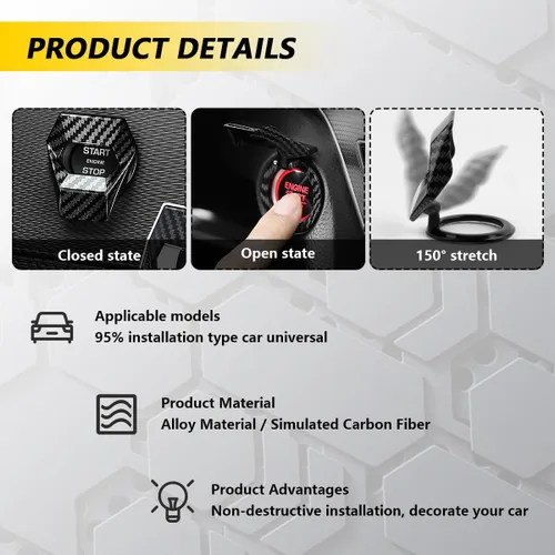 Vista 3 de Kewucn Cubierta de Botón de Arranque/Parada del Motor del Automóvil, Protector de Botón de Arranque Automático de Fibra de Carbono, Adorno