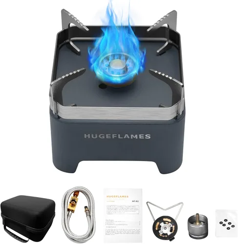 Vista 9 de Estufa de camping de propano con estuche de transporte e ignición portátil, estufa de gas para camping al aire libre, barbacoa, senderismo