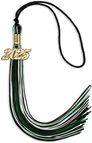 Vista 115 de Endea Graduation Borla mixta de triple color con gota de fecha dorada (negro/dorado/blanco, 2021)