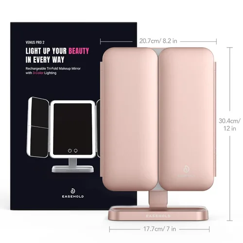 Vista 9 de EASEHOLD Espejo de tocador recargable con luces, 116 LEDs espejo de maquillaje, espejo de maquillaje iluminado de 3 colores, aumento 2X/3X/10X, 5000