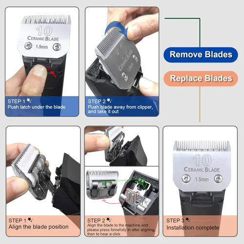 Vista 4 de 10 cuchillas de cerámica de repuesto para aseo de perros compatibles con Wahl, Oster, Andis, cortapelos desmontables para perros, longitud de corte