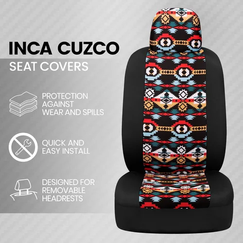 Vista 2 de BDK - Fundas para asientos de automóvil con patrón azteca, juego de 2 fundas para asientos delanteros con estampado geométrico que incluye