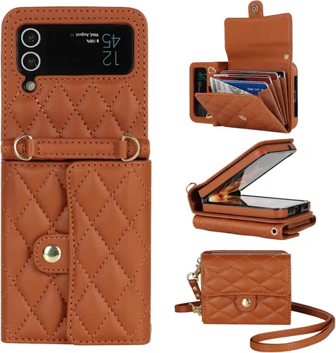 XIZYO Funda para Samsung Galaxy Z Flip 3, bonita funda de cuero tipo cartera con tarjetero y funda cruzada para mujeres y niñas, correa para la