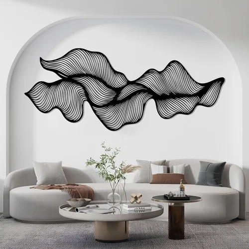 Vista 3 de Arte de pared de metal de línea abstracta, decoración de pared moderna de lujo, decoración de pared geométrica irregular, arte de pared de línea