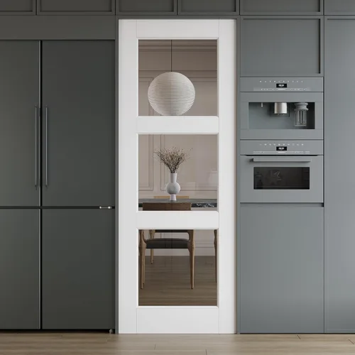 Vista 20 de 3-Lite - Losa de puerta de vidrio transparente templado de 18 x 80 pulgadas, coctelera interior pintable, adecuada para sala de estar, despensa