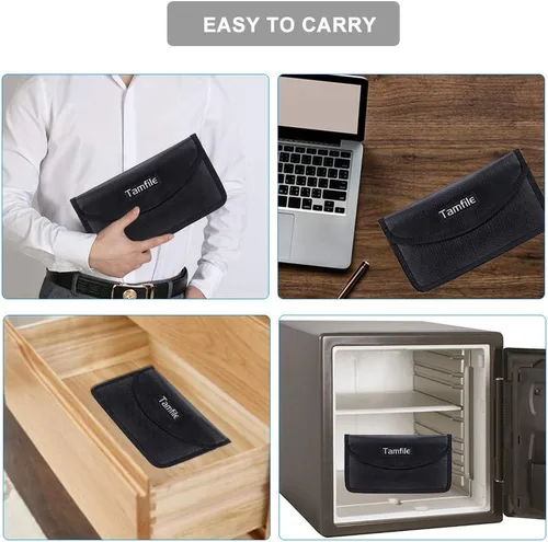 Vista 7 de Bolsa Faraday ignífuga con cremallera, antirastreo, GPS, RFID, bloqueador de señal de coche, cartera, funda protectora para privacidad del teléfono