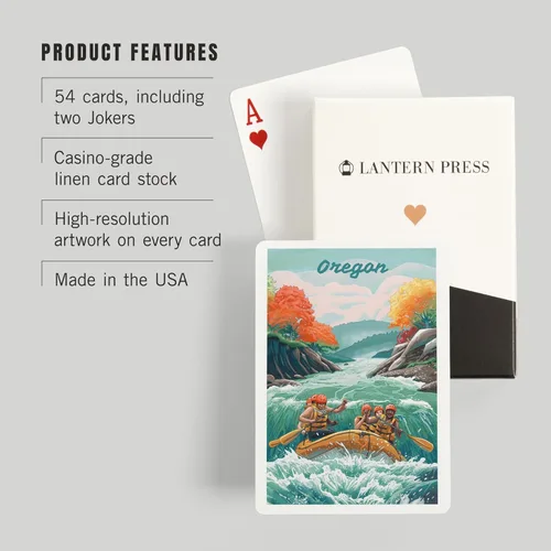 Vista 3 de Lantern Press Oregon, Seek Adventure, River Rafting, Fall, 52 Playing Cards for Adults, Poker Size Card Deck