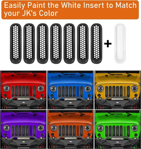 Vista 5 de Hooke Road Insertos de Rejilla Negra Mate Cubierta de Rejilla Frontal de Malla para Jeep JK Wrangler 2007-2015 y Unlimited Wrangler Accesorios