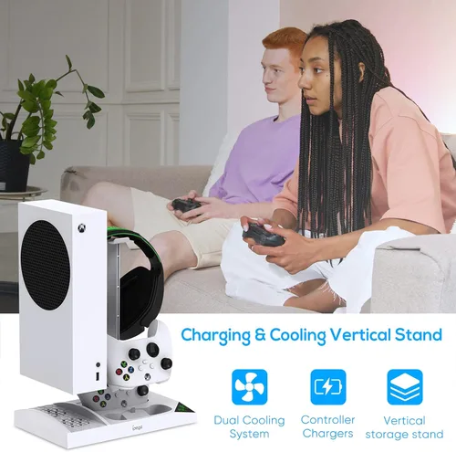 Vista 7 de Soporte de cargador con ventilador de refrigeración para consola Xbox Series S y controlador, accesorios de base de carga dual vertical con 2