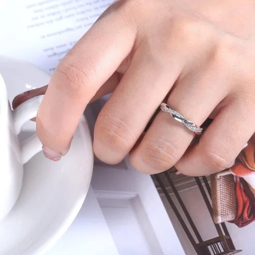 Vista 3 de Aioweika Anillos de plata de circón para mujer, con incrustaciones de micro circón, para estar juntos para siempre, regalos de joyería para amigos