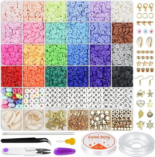 6000 cuentas de arcilla para hacer pulseras, kit de dijes de arcilla polimérica para pulseras, collares, kit de fabricación de joyas, manualidades