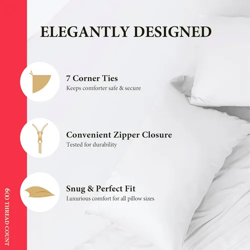 Vista 4 de Ashton Sheets Funda de edredón de algodón egipcio tamaño King, funda de edredón de algodón egipcio de 600 hilos, tejido de satén suave, cierre