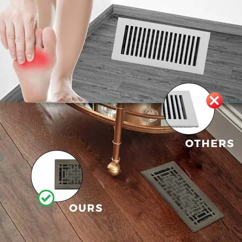 Vista 7 de Rejilla de Piso de Diseño Oriental de 4" x 10" en Acabado Bronce Metálico - Cubiertas de Ventilación para Piso del Hogar - Cubiertas Decorativas