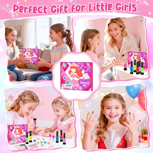Vista 5 de EULRGAUS Juego de esmaltes de uñas para niñas, esmalte de uñas no tóxico pelable con polvo de uñas y calcomanías de uñas, kit de arte de uñas a base