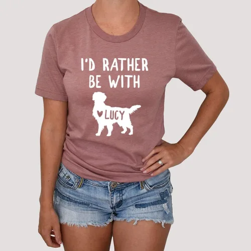 Vista 3 de LEVY PAW Camiseta personalizada Golden Retriever con texto en inglés "I 'd Rather Be with My Golden Retriever