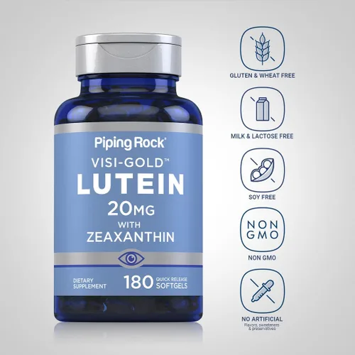Vista 3 de Piping Rock Suplemento de luteína y zeaxantina 20 mg 180 cápsulas blandas de extracto de caléndula Sin OMG, sin gluten