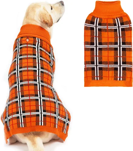 Vista 34 de PUPTECK - Suéteres para perros grandes, medianos y pequeños - Estilo clásico a cuadros de otoño, abrigo de invierno para cachorros, ropa cálida