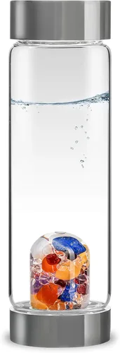 Vista 17 de VitaJuwel ViA ADORE - Botella de agua de cristal con piedra lunar, cuarzo rosa y cuarzo transparente para amor propio, compasión y crecimiento