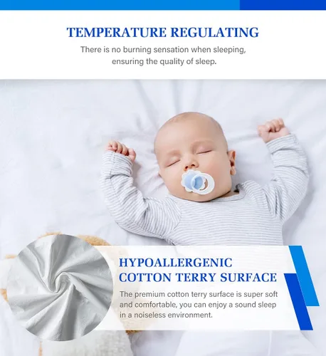 Vista 3 de Protector de colchón individual XL, sin ruido, impermeable, suave, transpirable, de algodón de rizo para mascotas, niños, adultos, 39 x 80 pulgadas