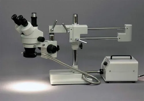 Vista 2 de AmScope Iluminador 150W del anillo de la fibra óptica del halógeno del microscopio HL150-AR