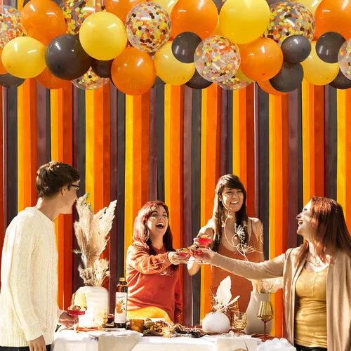 Vista 6 de Decoraciones de fiesta de otoño, color naranja y marrón, cinta de flecos para colgar, guirnalda de globos para boda, cumpleaños, despedida