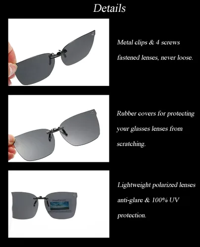 Vista 4 de Gafas de sol polarizadas con clip de gran tamaño, protección UV, ajuste compacto, lentes de sol que no se deslizan sobre gafas graduadas