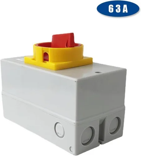 Vista 4 de YMD11-63D Interruptor de aislamiento de dos posiciones de encendido y apagado 63A 3P Conversión de leva de candado con carcasa de caja impermeable
