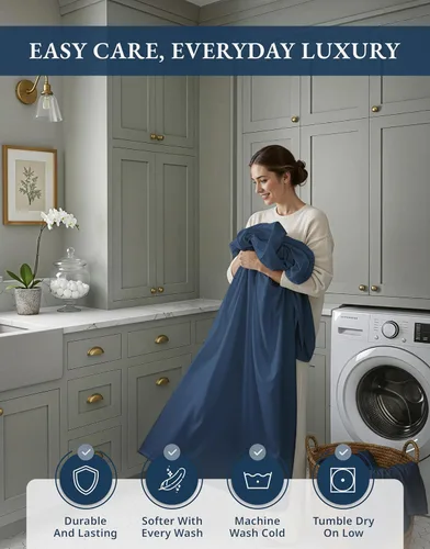 Vista 284 de LANE LINEN - Sábanas individual 100% algodón egipcio suave, cómodo y grueso de calidad de hotel, costuras reforzadas totalmente elásticas, sin