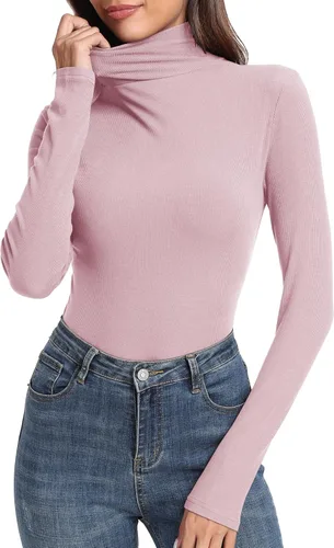 Vista 3 de PALINDA Camisas de manga larga ajustadas con cuello alto acanalado para mujer
