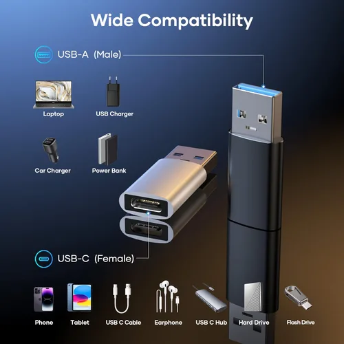 Vista 5 de Adaptador USB C a USB (paquete de 4), USB C hembra a USB macho 3.0, adaptador USB tipo C compatible con iPhone 15/14/13/12, iPad Pro/Mini/air