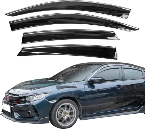 Vista 10 de Deflector de ventana compatible con Honda Civic 4Dr Sedan 2001-2005 con cinta adhesiva en viseras de ventana para ventilación de ventana Civic