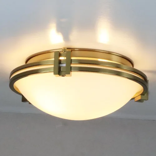 Vista 6 de Lámpara de techo de montaje empotrado moderna de oro 12 pulgadas lámpara de techo de vidrio lechoso 2 luces lámpara de techo de latón
