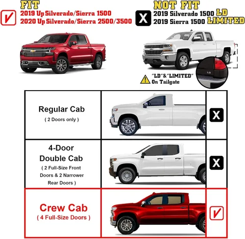 Vista 4 de TAC - Estribos laterales compatibles con Chevy Silverado/GMC Sierra 1500 Crew Cab 2019-2025 Silverado/Sierra 2500 3500 Crew Cab 2020-2025 Pickup