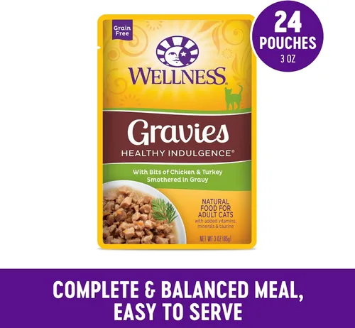 Vista 3 de Comida húmeda para gatos Healthy Indulgence, libre de granos, bolsa de 3 onzas (paquete de 24 envases), de Wellness