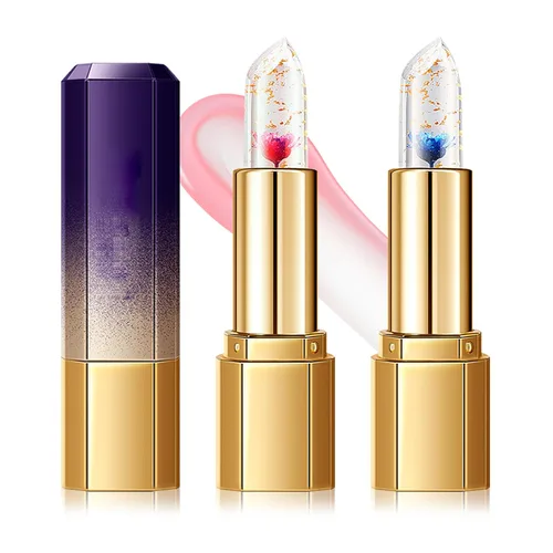 Vista 20 de Lápiz labial de gelatina de aloe, barra de labios nutritiva de larga duración, bálsamo labial lápiz labial hidratante impermeable que cambia
