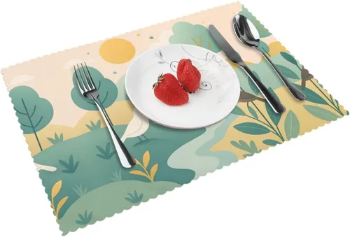 Vista 9 de Rectangular Placemats Set of 4, Heat Resistant Litchi Printed Kitchen Dining Table Mats