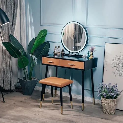 Vista 7 de ARTETHYS Mesa de tocador con espejo iluminado y banco de tocador acolchado, juego de tocador de maquillaje con 2 cajones grandes, tocador