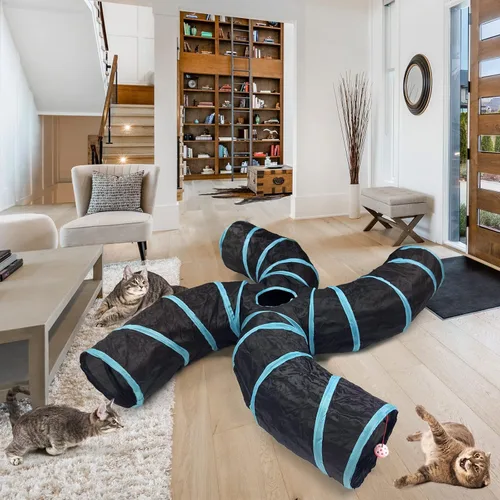 Vista 4 de Bemodst Túneles plegables en forma de S para gatos, juguete interactivo de laberinto de 4 vías para gatitos, conejos, hurones