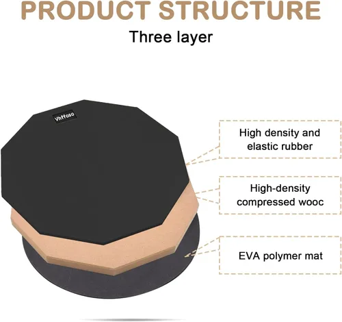 Vista 3 de Almohadilla y palos de práctica de 12 pulgadas, almohadilla de tambor para principiantes con baquetas (2 pares) y bolsa de transporte, almohadilla