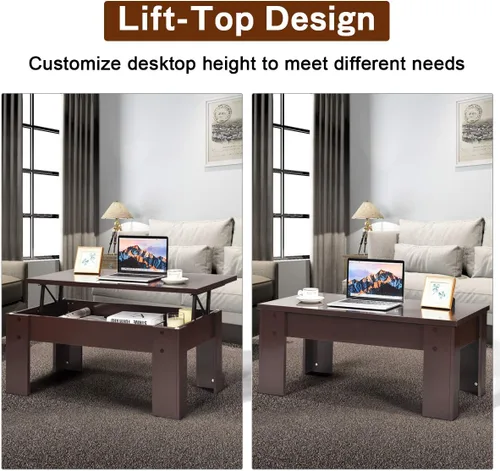 Vista 7 de POWERSTONE Mesa auxiliar moderna con tapa elevable, mesa central rectangular para sala de estar, apartamento, oficina en casa con compartimento