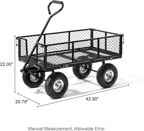 Vista 6 de Glitzhome Carrito de jardín de acero de malla resistente con lados extraíbles, 42.5 pulgadas de largo, negro