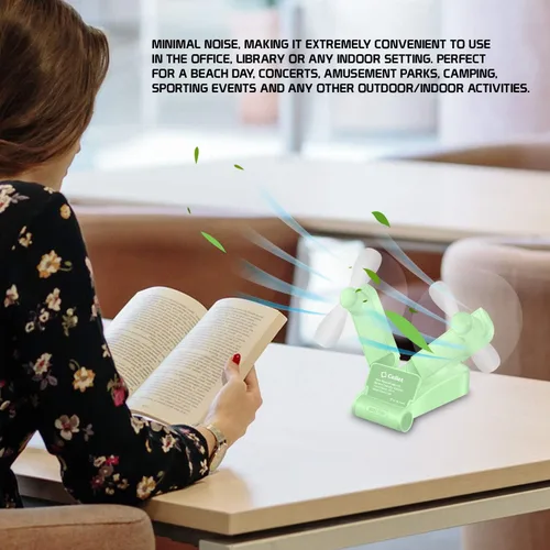 Vista 2 de Cellet Mini ventiladores portátiles plegables de mano de dos velocidades de refrigeración por aire USB recargable (verde)