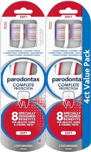 Parodontax Cepillo de dientes suave de protección completa para encías sanas y dientes fuertes, paquete de 2 x 2