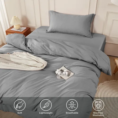 Vista 562 de SAPHREAS Juego de funda de edredón de algodón, tamaño King, a cuadros color gris oscuro y gris, geométrico, 3 piezas, 1 funda de edredón y 2 fundas