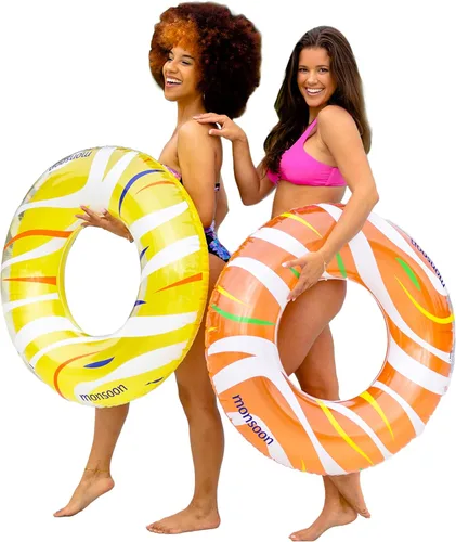 Vista 9 de Monsoon [Citrus] 2 flotadores de lujo para piscina, flotadores de tubo de playa, tubos de anillo